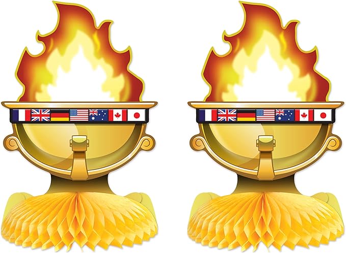 Beistle Flame Torch Centerpieces 2 Piece International Decorations Sports Party Supplies, 12.5" x 8.5", Multicolored