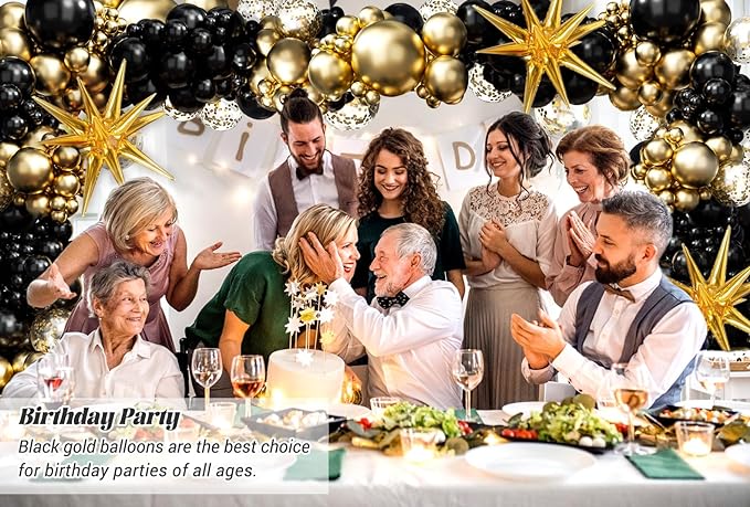 FOTIOMRG Black and Gold Balloons Garland Arch Kit, 5 10 12 18inch Black Gold Confetti Latex Balloons for 2025 Graduation New Year Anniversary Birthday Party Decorations