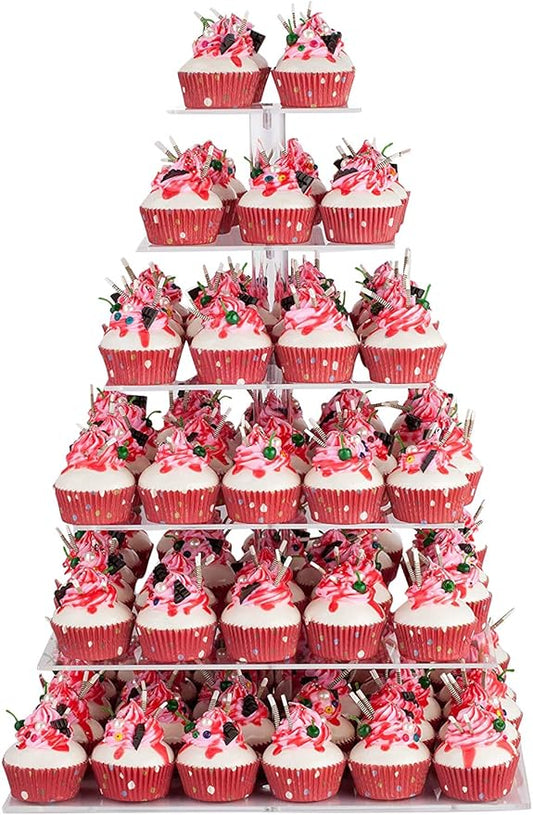 YestBuy Cupcake Stand, 6 Tier Large Cupcake Tower Tree, Square Cupcake Holder, Pastry Display Stand for Party, Wedding, Birthday, Baby Shower