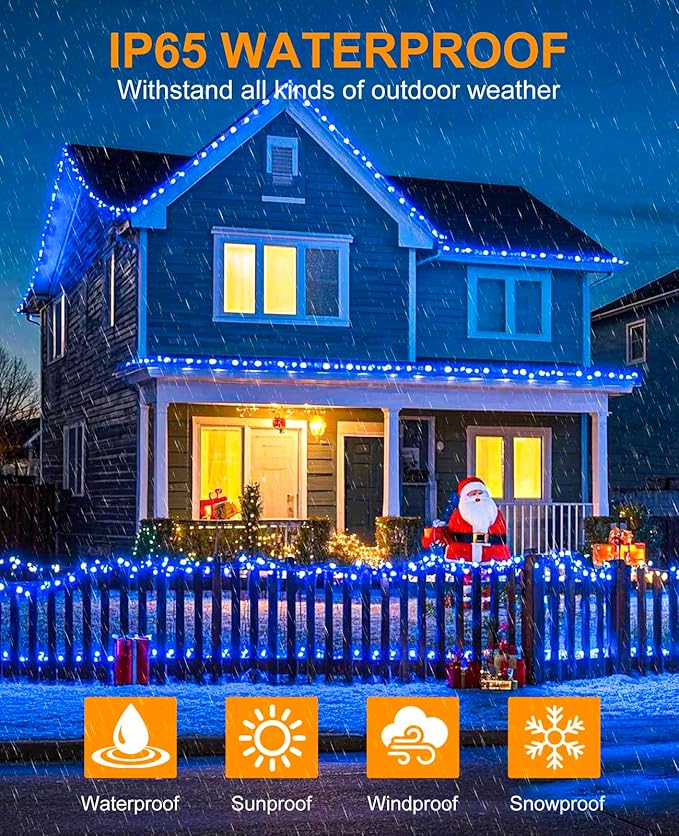 157FT 480 LED Christmas String Lights, Plug in Christmas Lights Outdoor Waterproof, 8 Modes Green Wire Fairy String Lights for Indoor Home Patio Tree House Holiday Decorations, Blue