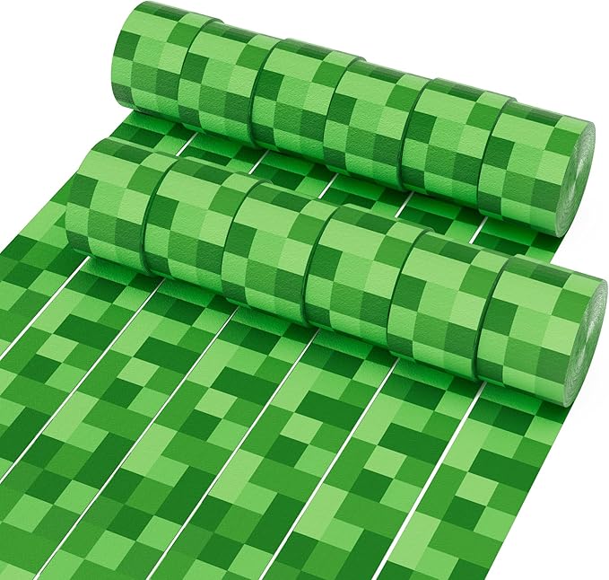 Green Crepe Paper Streamers Party Decorations 12 Rolls 984ft Green Pixel Miner Crepe Paper Streamers for Mining Gaming Theme Party Baby Shower Graduation Wedding DIY Backdrop 1.8 Inch x 82 Ft/Roll