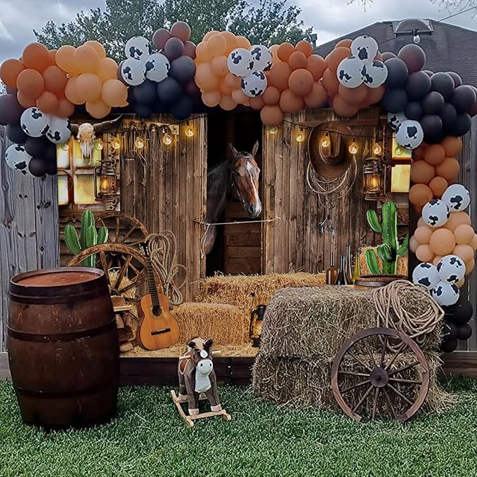 Mocsicka Western Cowboy Backdrop - Wild West Rodeo Barn Backdrops for Photoshoot Western Theme Party Decoration(Brown, 8x6ft)