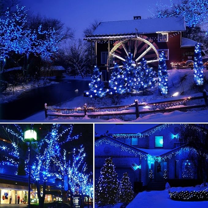Fairy Lights Outdoor String Lights 33ft 100 LED with Memory Modes Controller, Extendable Christmas Lights Decorations for Wedding, Christmas, Valentine, Party, Patio, Indoor Outdoor (Black Wire -Blue)
