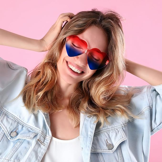 14/42 Pack Heart Sunglasses for Women, Fun Cute Rimless Transparent Candy Color Heart Glasses Party Favors