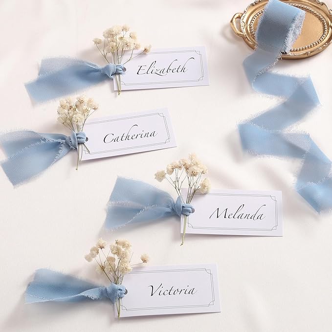 DORIS HOME Dusty Blue Chiffon Ribbon for Flower Bouquet, 1" x21Yd Fabric Ribbon for Gift Wrapping, Handmade Frayed Ribbon for Wedding Invitations/Christmas Decorations