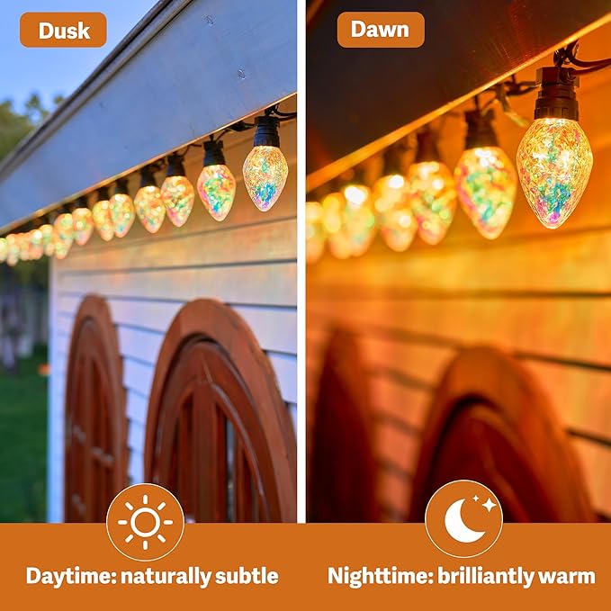 Outdoor String Lights, 66FT 27 LED Iridescent Holographic Bulbs, Waterproof Patio Lights with Remote Control, Shatterproof Connectable Lights for Backyard, Porch, Garden, and Party