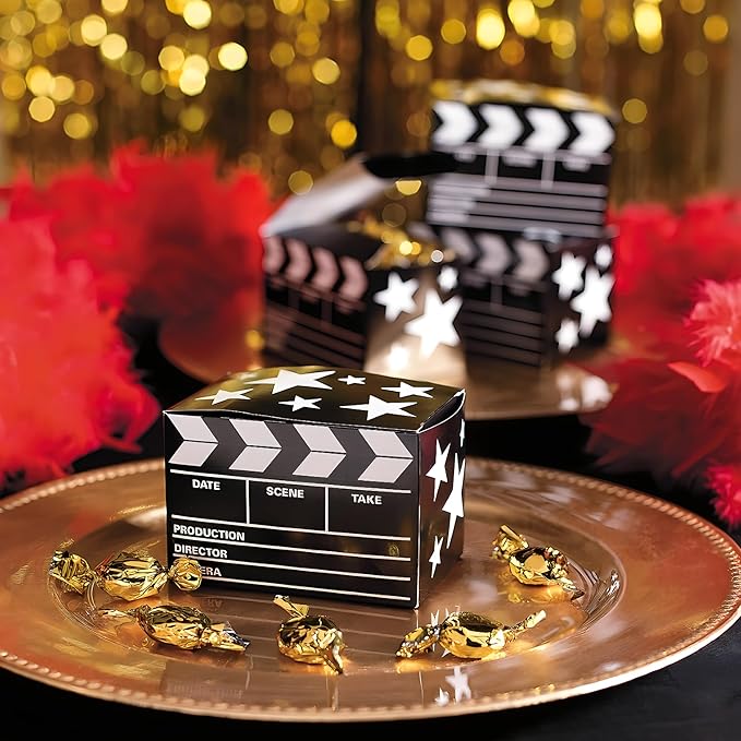 Fun Express Clapboard Favor and Treat Boxes - Set of 12 Movie Night and Hollywood Party Supplies