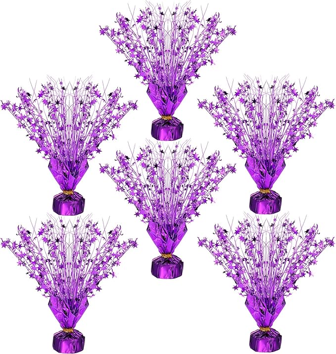 Crowye 6 Pcs Metallic Foil Spray Centerpiece Party Star Decoration Table Decor for Birthday Wedding Graduation Bachelorette Spring Party Holiday(Purple,Small Star)