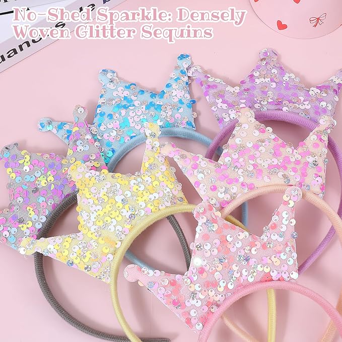 18 Pack Princess Party Favors, Princess Crown Headband Glitter Sequin Headbands Crown Shiny Tiaras and Crowns Glitter Headbands Crowns Glitters Tiara Set for Birthday Party, Proms, Gifts (Multicolor)
