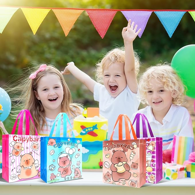 Pinsit 40 PCS Capybara Party Favors Bags, Non Woven Capybara Gift Bags, Cute Reusable Gift Bags with Handles for Boys Girls Birthday Baby Shower Party Supplies