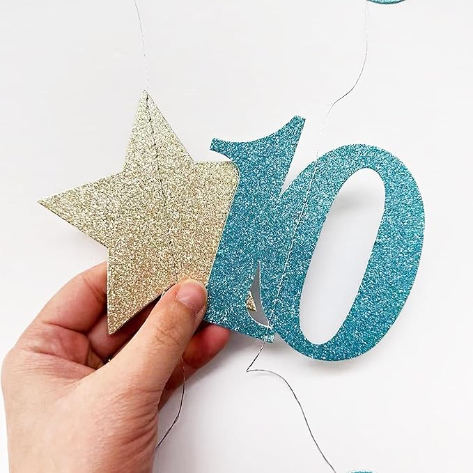 Champagne Gold Blue 10th Birthday Decorations Number 10 Circle Dot Star Garland Streamer Banner Backdrop for Girls Boys Double Digits Cheers to 10 Years Old Birthday 10th Anniversary Party Supplies