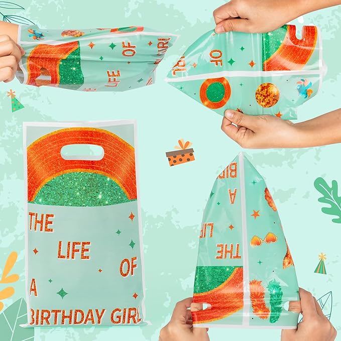 Andi Cppss Girls Birthday Party Favor Bags - 50PCS The Life of A Birthday Girl Party Decorations Popular Themed Party Plastic Gift Bags with Handle Goodie Treat Bag Popular Party Favor Bag for Girl