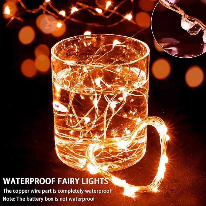 50 Pack Orange Fairy Lights 7Ft 20 LED Twinkle String Lights 3 Modes Battery Operated Waterproof Firefly Starry for Mason Jar Party Wedding Christmas Valentines Day Table Centerpieces