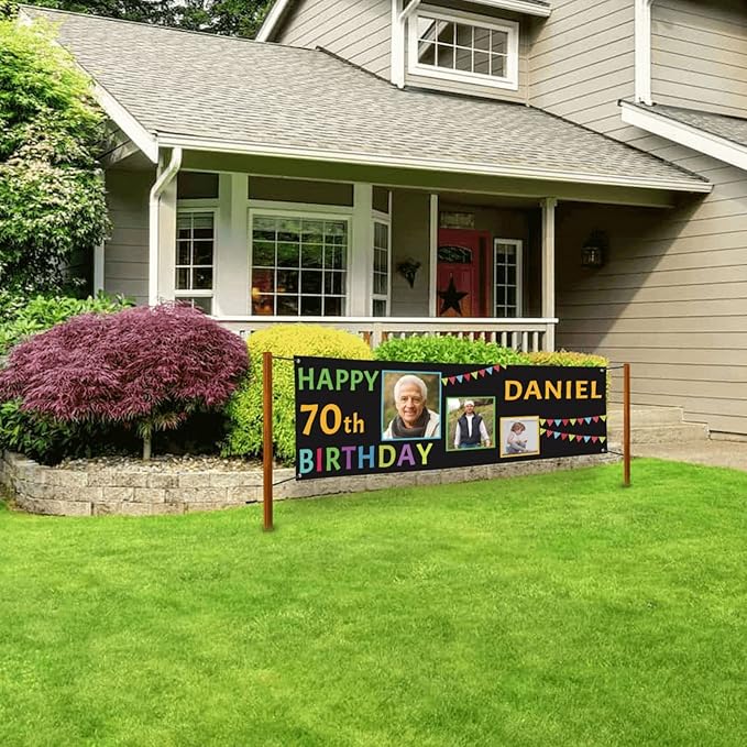Happy Birthday Banner Personalized Name Photo Age Custom Birthday Banners and Signs Customize for Birthday Party Decoration 4'x2'