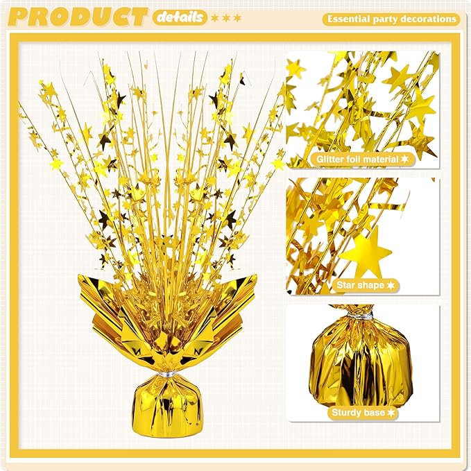 12 Pack Metallic Foil Spray Centerpiece Star Table Decoration Burst Table Centerpieces for Birthday Weddings Anniversaries Christmas New Year Holiday Party Supplies Decor (Gold)