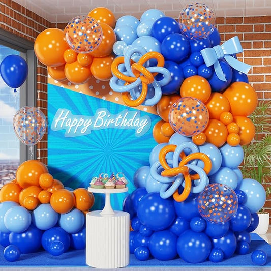 HILAVO Orange and Blue Balloon Arch Kit 105 Pcs Orange Dark Light Baby Pearl Blue Confetti Latex Party Balloons Garland for Boys Graduation Cartoon Baby Shower Birthday class of 2025 Party Decor