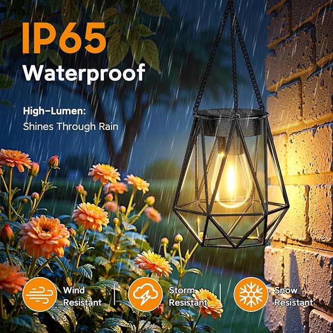 KOOPER 4 Pack Hanging Solar Lanterns Outdoor Waterproof, Metal Hanging Solar Lights for Outside, Upgraded Brighter Outdoor Lanterns Decorative for Garden Patio Yard Porch Gifts for Women Mom Grandma
