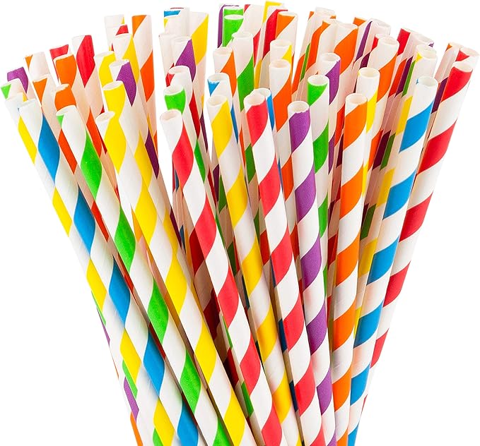 Paper Straws 400 Pack Biodegradable Colorful Striped Design 8.25" Straw for Everyday/Birthday Party/Baby Shower/Wedding/Anniversary and Parties, Long Lasting - by DuraHome (Colorful - 400pc)