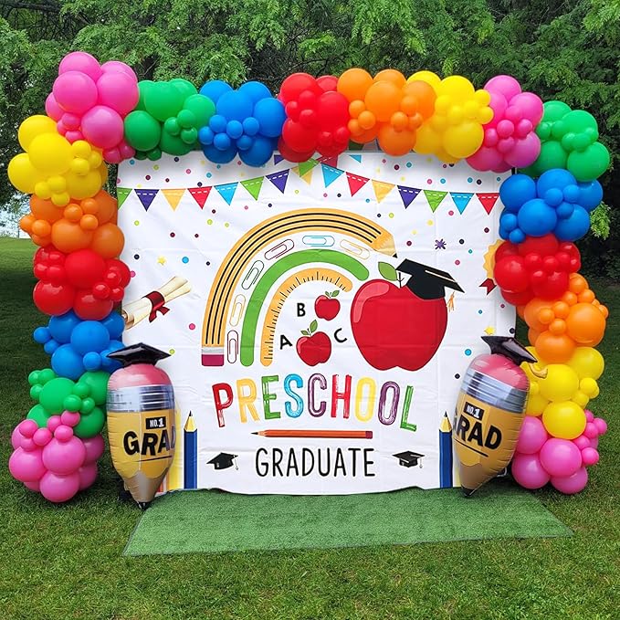 Mocsicka Preschool Graduation Backdrop Pre Kindergarten Congrats Grad Party Decoration Class of 2026 Graduation Ceremony Background Supplies Photo Booth Props (White, 7x5ft (82x60 inch))