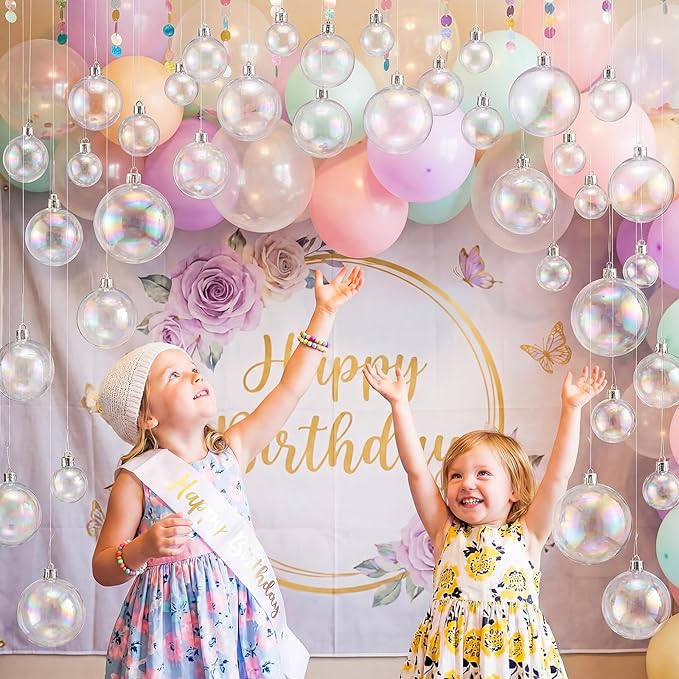 30 Pcs Transparent 3D Bubble Party Decorations Clear Plastic Ornament Balls 5 Sizes Mermaid Ocean Bubble Garland Hanging DIY Ceiling Wall Decor for Birthday Baby Shower Wedding