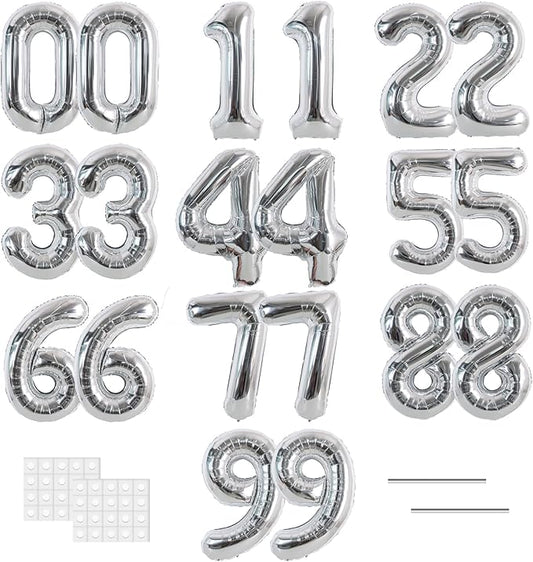 TONIFUL Number Balloons 16 Inch Silver 2 Set 0-9 Number Mylar Foil Balloons 20 Pcs Custom digitalal for 2026 New Year Eve Birthday Party Engagement Graduations Anniversary Baby Shower Decor