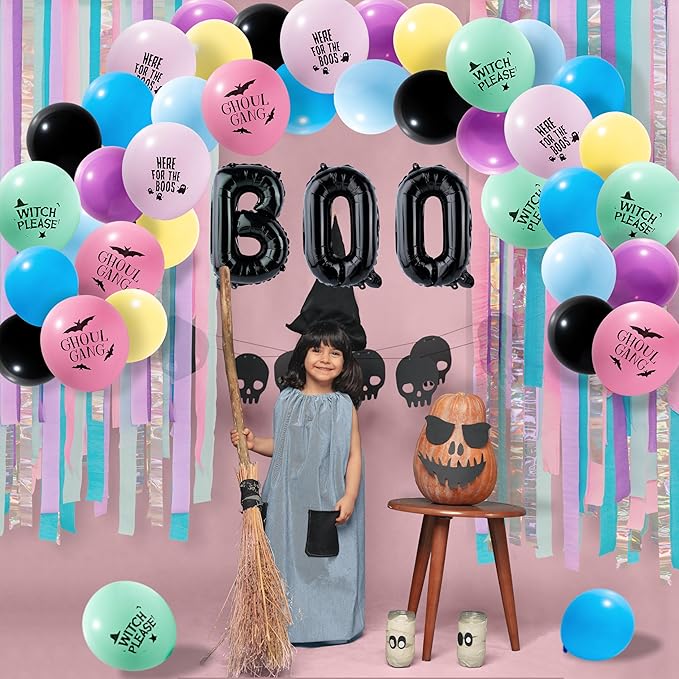 Cheerland Pastel Halloween Balloon Arch Ghost Birthday Decorations Boo Balloons Halloween Decorations Pastel Kids Cute Bat Birthday Backdrop Theme Spooky Party Decor