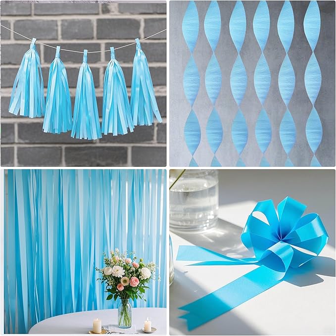 Oun Nana Blue Streamers Crepe Paper 6 Rolls, 2.2" x 123 Ft, Birthday Party Streamers Decorations for Gender Reveal Baby Shower Bachelorette Party Bridal Shower Graduation Wedding Anniversary