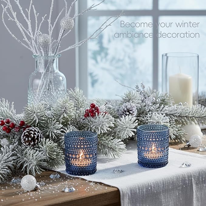 72 Pack Votive Candles Holders - 2x2.5in Blue Vintage Glass Votives Tealight Candle Holders for Table Centerpieces, Tea Light Candle Holder for Wedding Bridal Shower Party