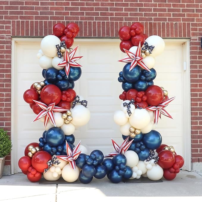Red White Blue Balloons Arch kit 4th of July Navy Royal Blue Red Sand White Gold Balloon Star Foil Balloon for USA 250th Anniversary Independence Memorial Graduation Patriot Birthday Party Decoration