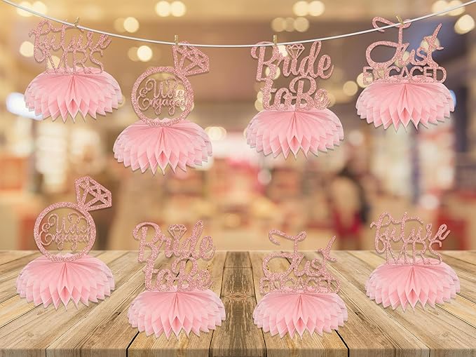 Rose Gold Bachelorette Honeycomb Centerpieces Bridal Shower Centerpieces for Tables Engagement Decorations Bachelorette Table Decorations 8 Pcs