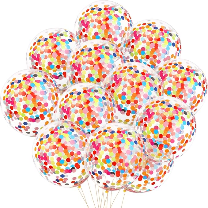 Gejoy 50 Pieces Rainbow Multicolor Confetti Balloons 12 Inches Latex Balloon with Bright Colorful Confetti Pre-Filled for Wedding Engagement Party Decoration