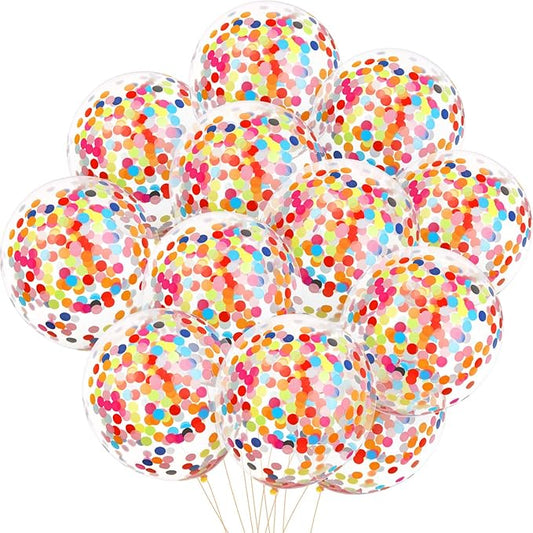 Gejoy 50 Pieces Rainbow Multicolor Confetti Balloons 12 Inches Latex Balloon with Bright Colorful Confetti Pre-Filled for Wedding Engagement Party Decoration