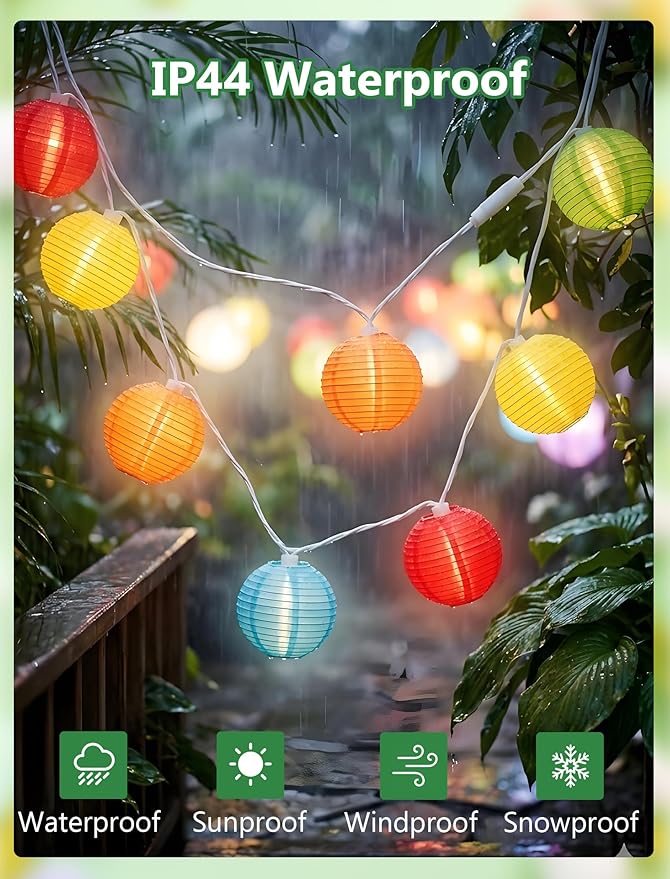 GOOTHY 8.5Ft Multicolor Lantern String Lights Outdoor, Plug in Christmas Decorations String Lights with 10 Mini Colorful Lanterns, Hanging Lanterns Lights for Outdoor Bedroom Bistro Garden Xmas Party