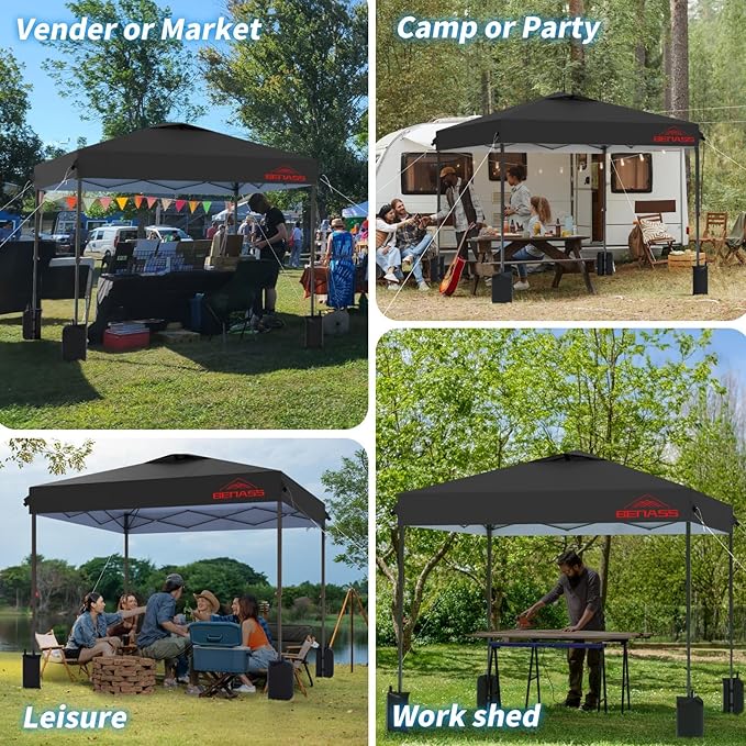 12x12 Pop Up Canopy, Easy Up Canopy Tent, Heavy Duty Tents for Parties, One Person Set Up Event Tent, Black