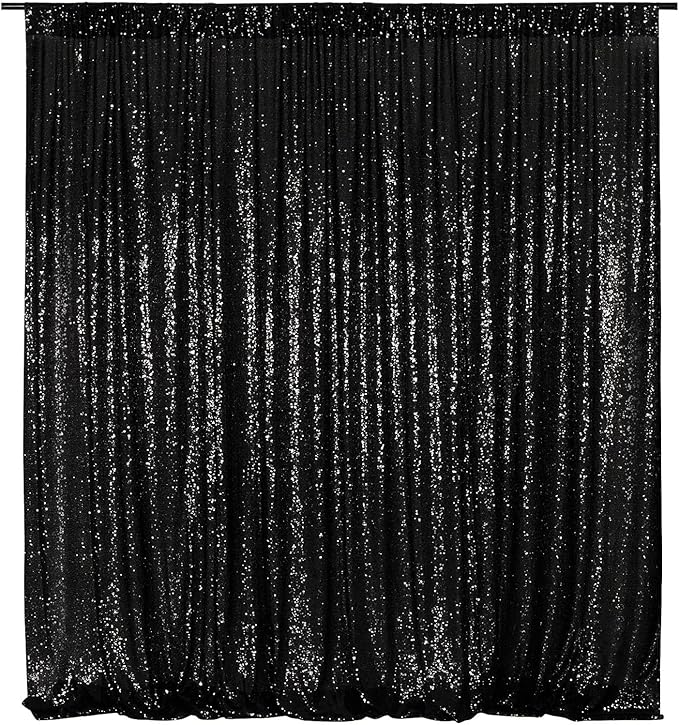 Poise3EHome Black Sequin Backdrop, 20Ft x 10Ft Glitter Photography Background Curtains for Halloween Party Wedding Birthday Christmas Thanksgiving Decoration
