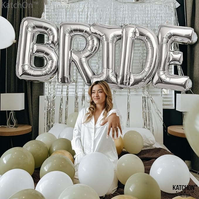 KatchOn, Giant Silver Bride Balloons - 40 Inch | Bachelorette Party Decorations | Silver Bride Balloons Bachelorette for Bridal Shower Decorations | Bridal Shower balloons