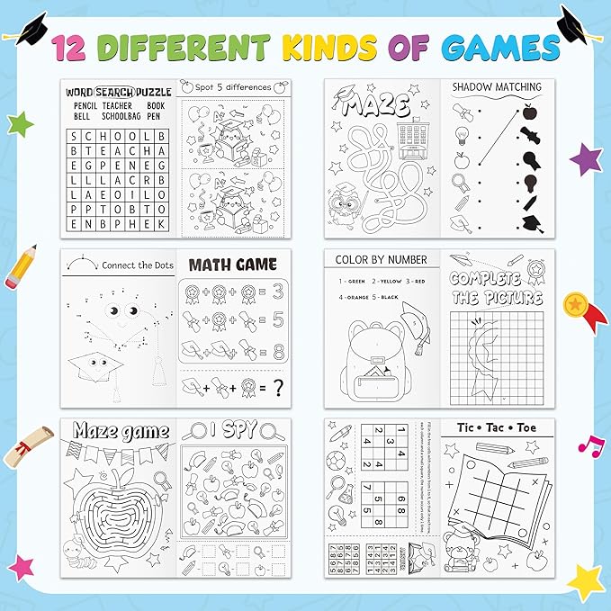 Congrats Grad Activity Books- 24Pcs Kindergarten Graduation Mini Games Coloring Book Set for Kids Bulk Preschool Graduation Theme Mazes Word Search Games for School Ceremony Party Goodie Bags Stuffers