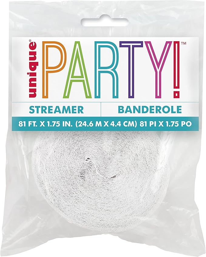 Premium White Crepe Paper Streamer - 81 ft (1 Pc) - Perfect for Birthdays, Weddings, and Events