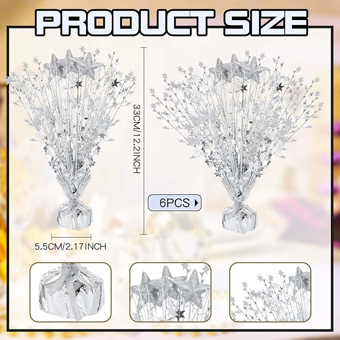 Wenqik 6 Pcs Graduation Table Centerpiece Party Decoration Spray Centerpiece Foil Star Centerpieces Table Decorations for Party Event Anniversary Memorial Dining Holiday Celebration(Silver)