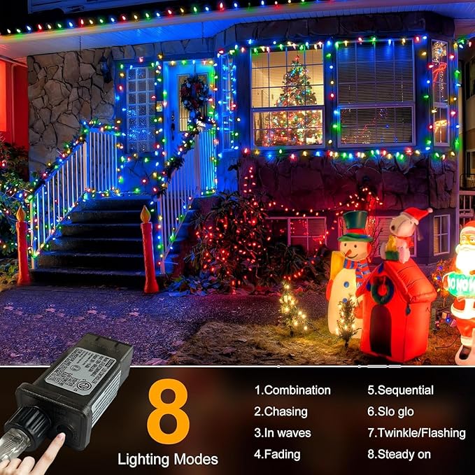 FLVOECN 98Ft 300LED Christmas Lights Outdoor Decorations 8 Modes & Memory Timer Christmas Lights with Plug in Waterproof Fairy String Lights for Xmas Wedding Party Holiday Decor