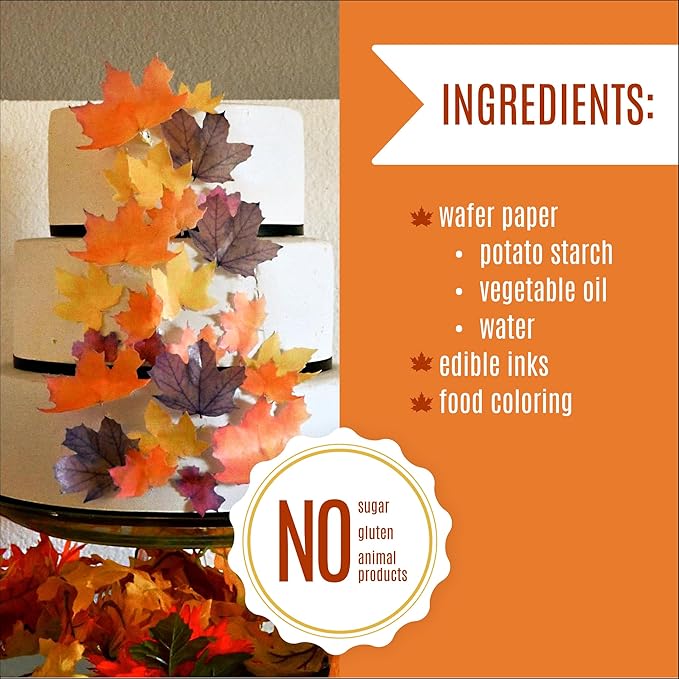 Edible Fall Leaves Assorted Set of 15 - Wafer Cake & Cupcake Toppers - edible fall leaves for cake decorating - fall cupcake toppers