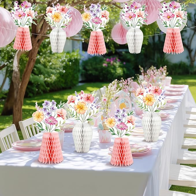 Wildflower Honeycomb Centerpieces for Tables, 9 PCS Floral Vase Table Decorations, Wildflower Birthday Decorations, Flower Themed Party Decorations, Fall Table Centerpieces