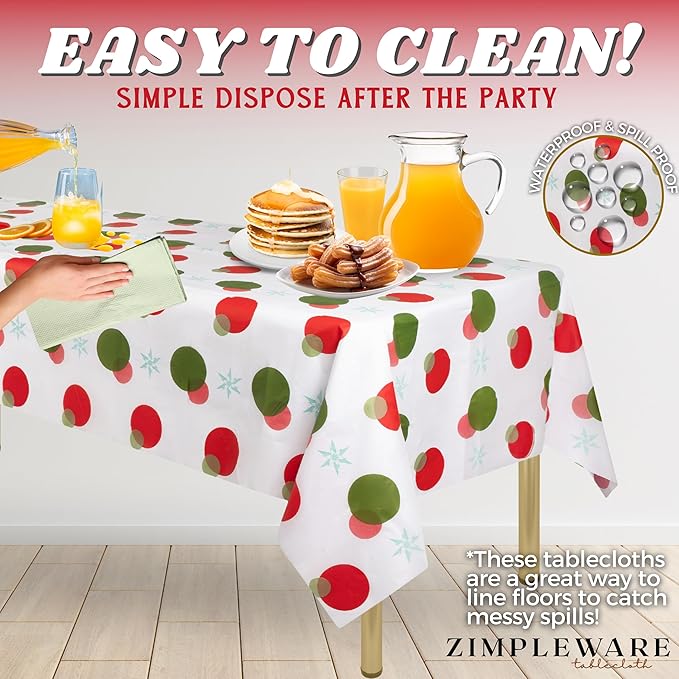 ZIMPLEWARE Premium Holiday Snow Flake Plastic Table Cloth Disposable (12 Pk) Plastic Tablecloths for Rectangle Tables (54in x 108in) Party Table Cloths Disposable for 6ft to 8ft Rectangle Tables