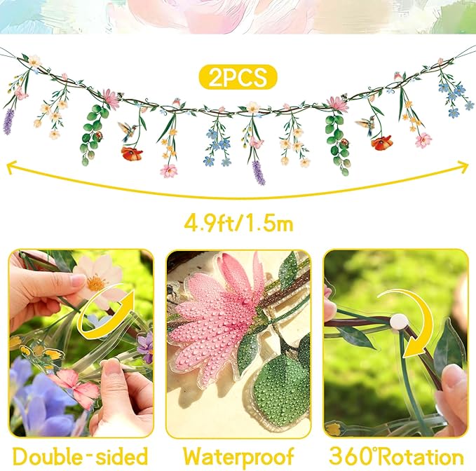 2 Pcs Flower Banner Wildflower Garland, Baby Shower Decorations, Floral for Enchanted Garden Party, Wedding Wild One Bloom Baby Shower Fairy Tale Tea Market Spring Supplies Girl Woodland Party