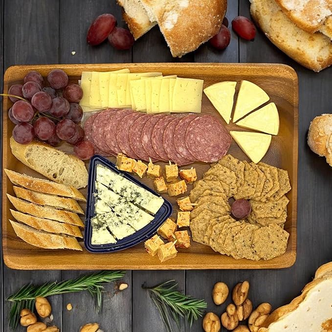 Acacia Wood Dinner Serving Tray Set of 2 – Size: Lg 14" x 10", Med 12" x 8", Richly Grained, Decorative Coffee Table, Ottoman, Food, Drink, Breakfast, Appetizer, Candle Display Trays, Joint-Free
