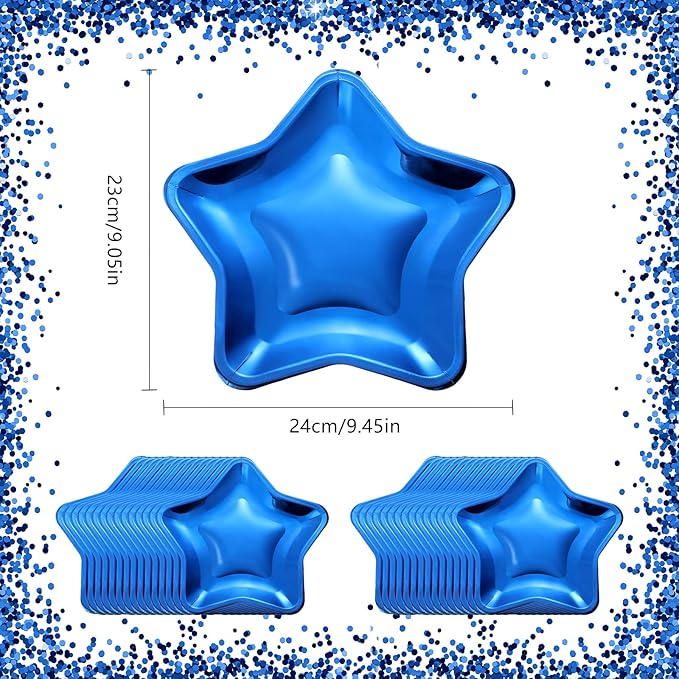 Patelai 30 Pieces Thick Star Shaped Paper Plates Disposable Party Plate Pentagram Dinnerware Decorations for Graduation Independence Day Wedding Birthday Baby Shower, 9.45 Inch(Blue)