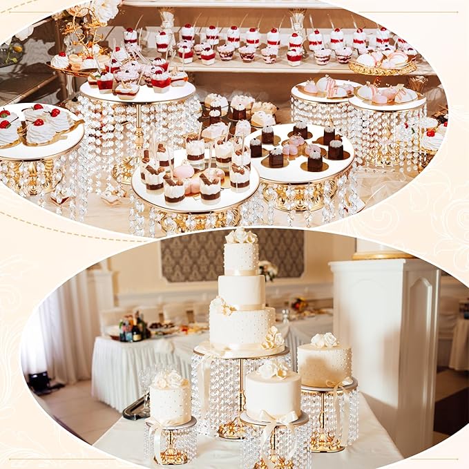 12 Pieces Gold Cake Stand Set, Vintage Cake Display Stand with Crystal Edge and Cupcake Display Tray, Dessert Table Display Set for Wedding Party Baby Shower Anniversary Celebration