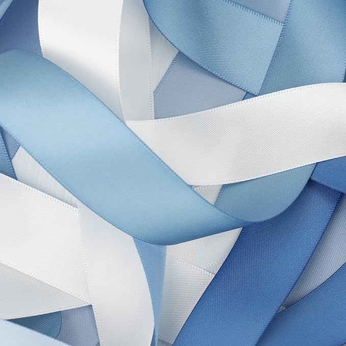 1 Inch Dusty Blue French Blue Double Face Satin Ribbon Set, 5 Rolls, 50 Yards, Polyester Assorted Blue Tones for Wedding Decor, Gift Wrapping, Hair Bows, Flower Bouquets and Crafts