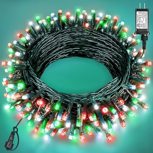 40FT 120 LED Christmas Lights Outdoor, Red White and Green Christmas String Lights Waterproof, 8 Modes & Timer, Connectable Christmas Tree Lights for Indoor House Yard Party Xmas Decorations