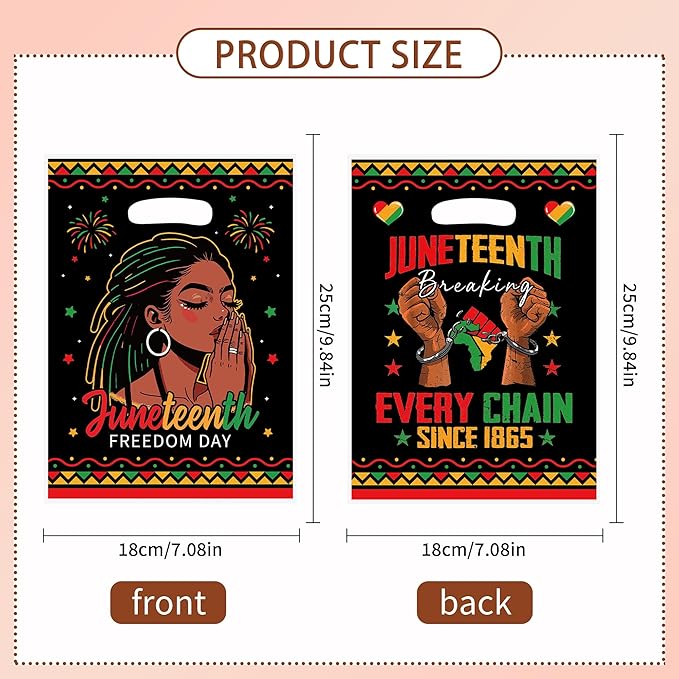 MOIZYNG 50Pcs Juneteenth Gift Bags with Handles, Black Juneteenth Freedom Day Plastic Candy Treat Goodie Bags for African American Independence Day Party Favors Supplies